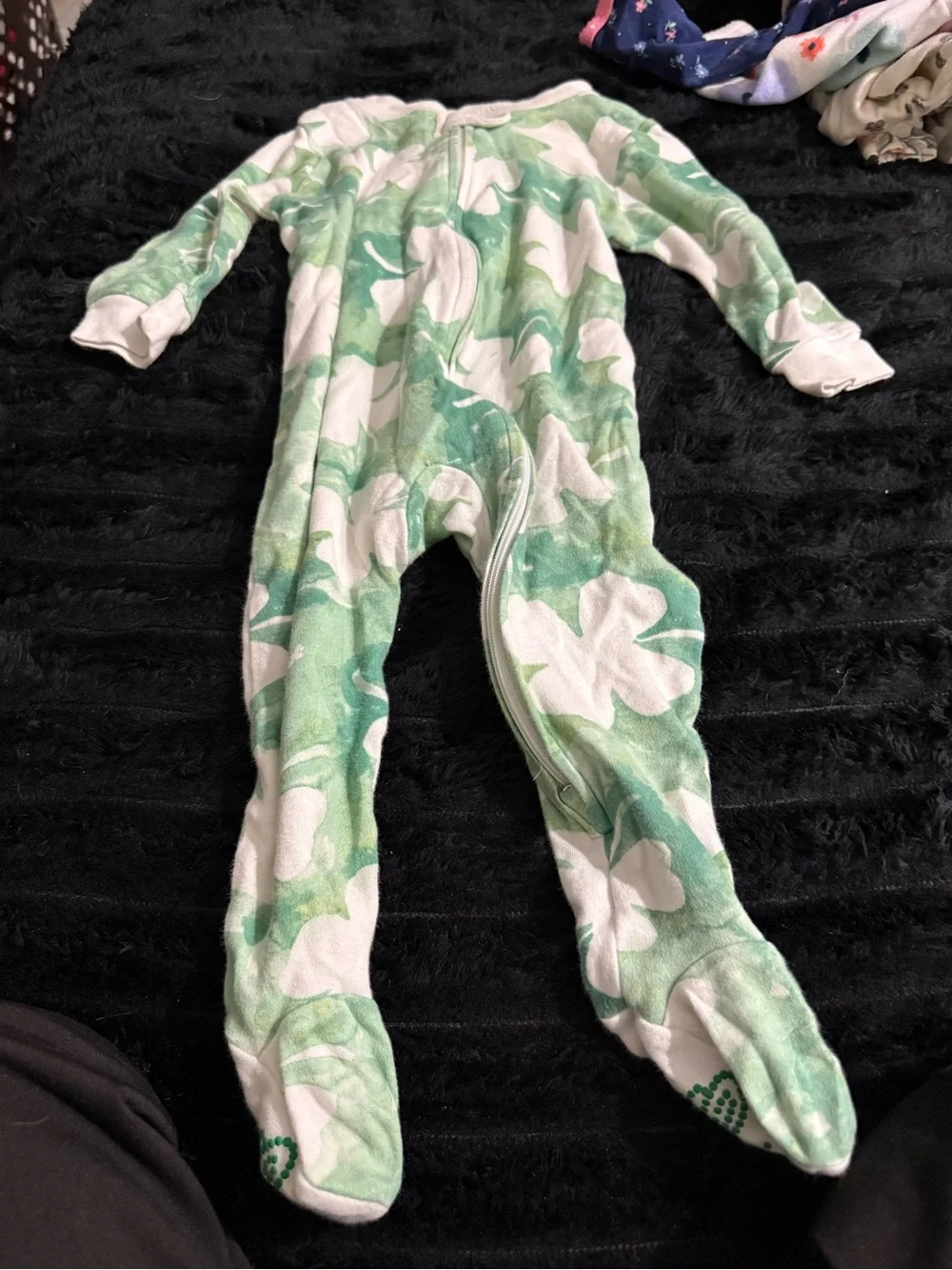 Green and White Shamrock Kids One-Piece Footed Pajama